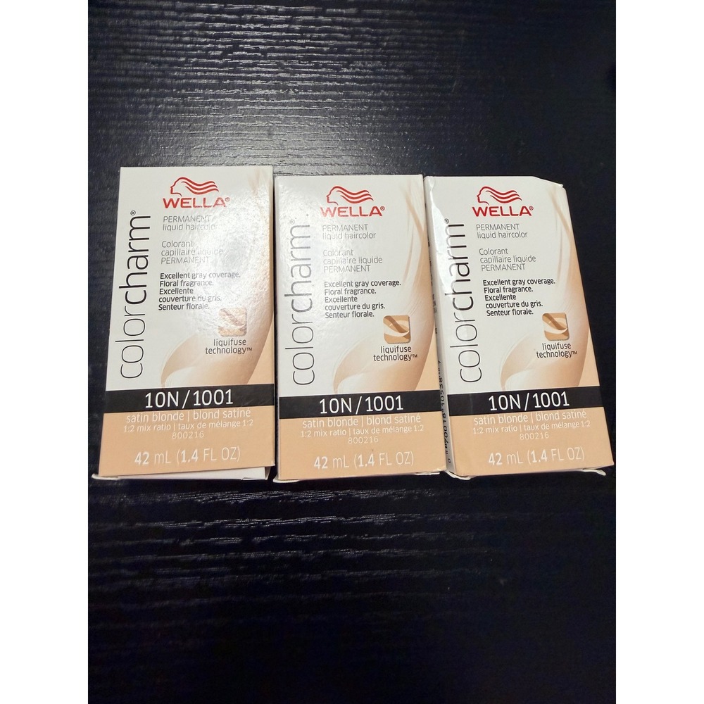 Lot of 3 Wella Color Charm 10N 1001 Satin Blonde Permanent Liquid Color 1.4oz